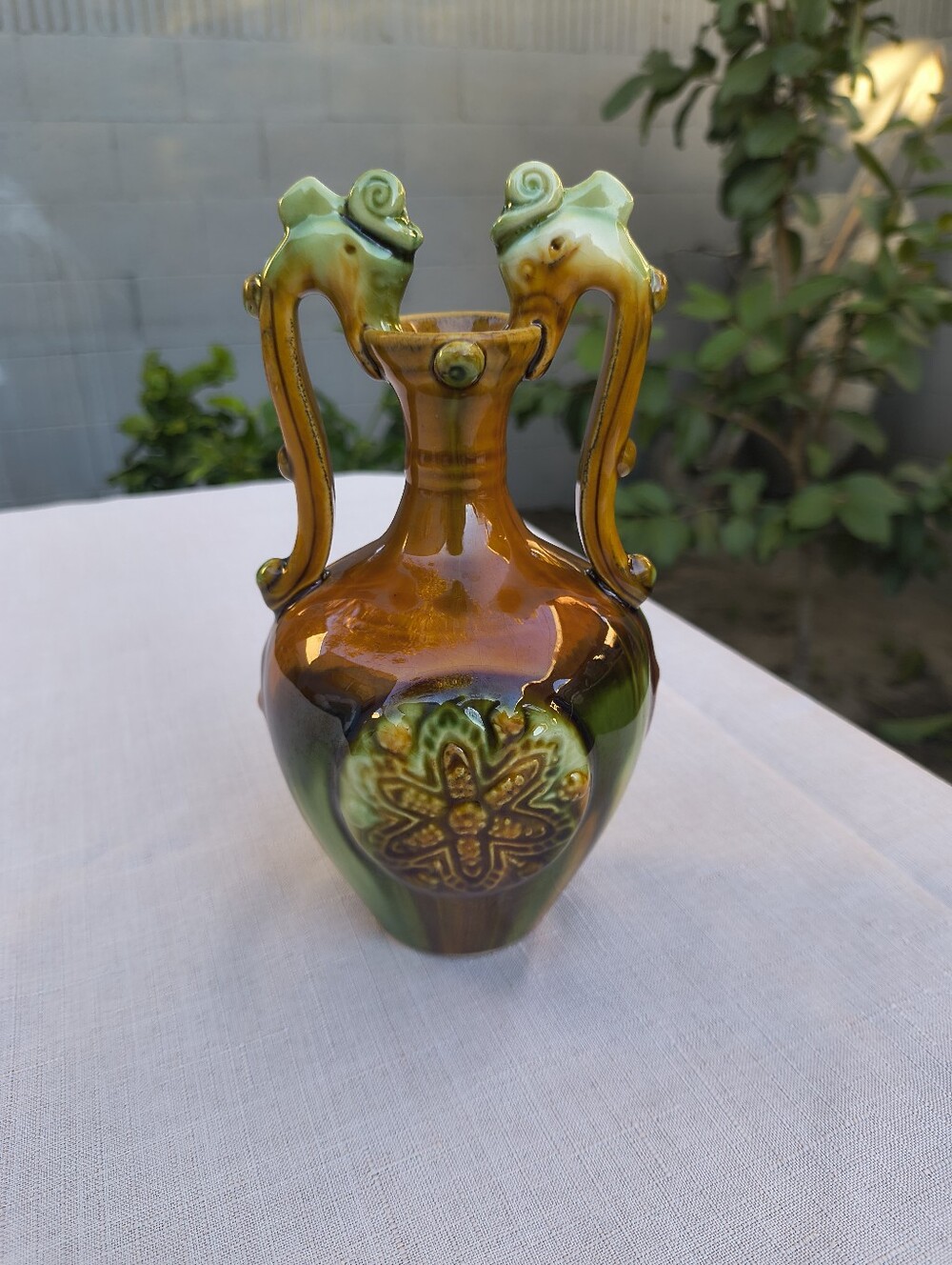 Vtg Tang Tri-Color Sancai Color glazed Pottery Ceramic Dragon Vase Japanese I'm